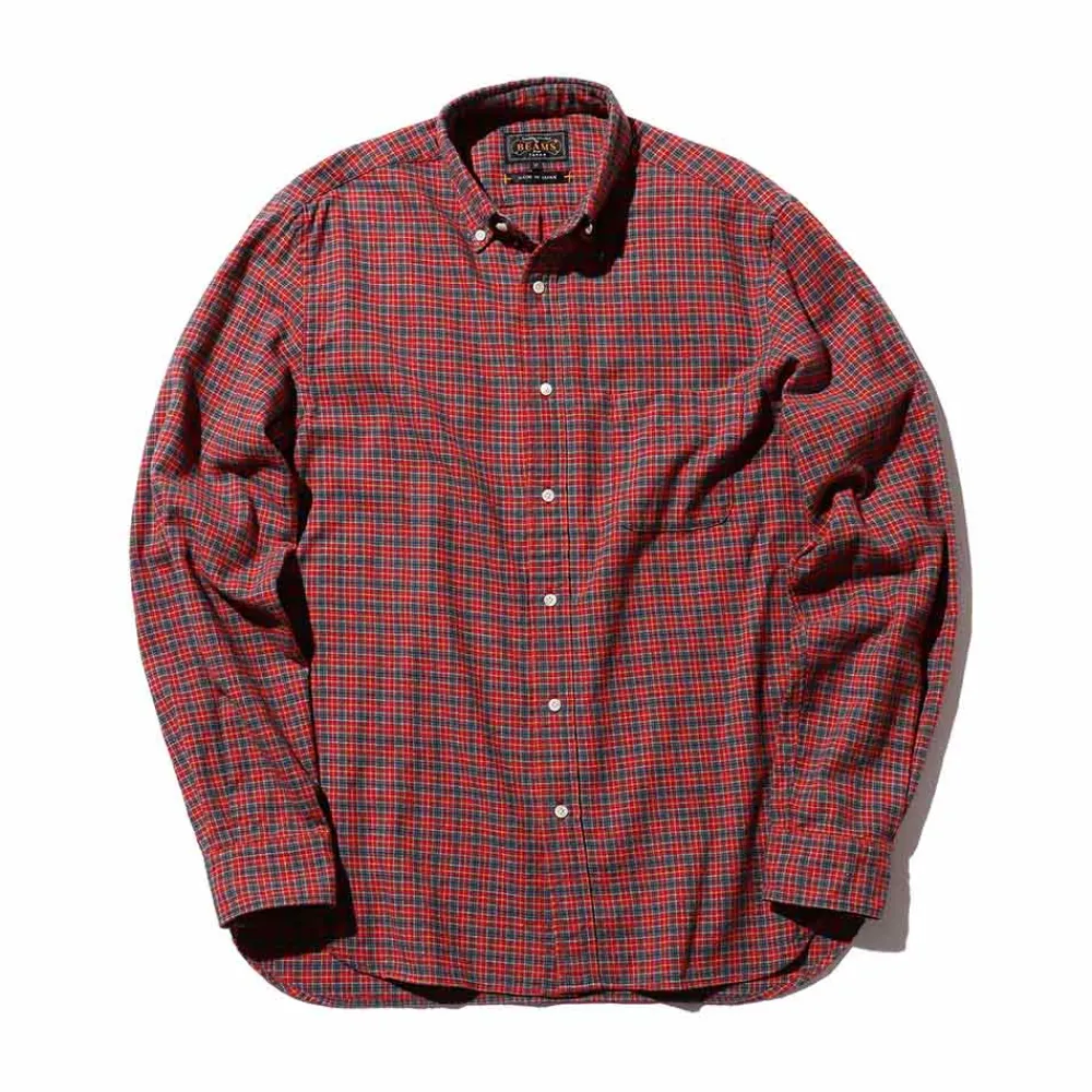 Best BEAMS Plus - Chemise Mini Plaid Flannel - Rouge