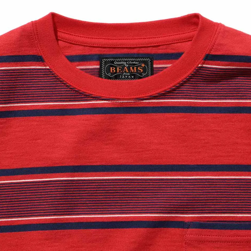 Clearance BEAMS Plus - T-shirt Stripe - Rouge