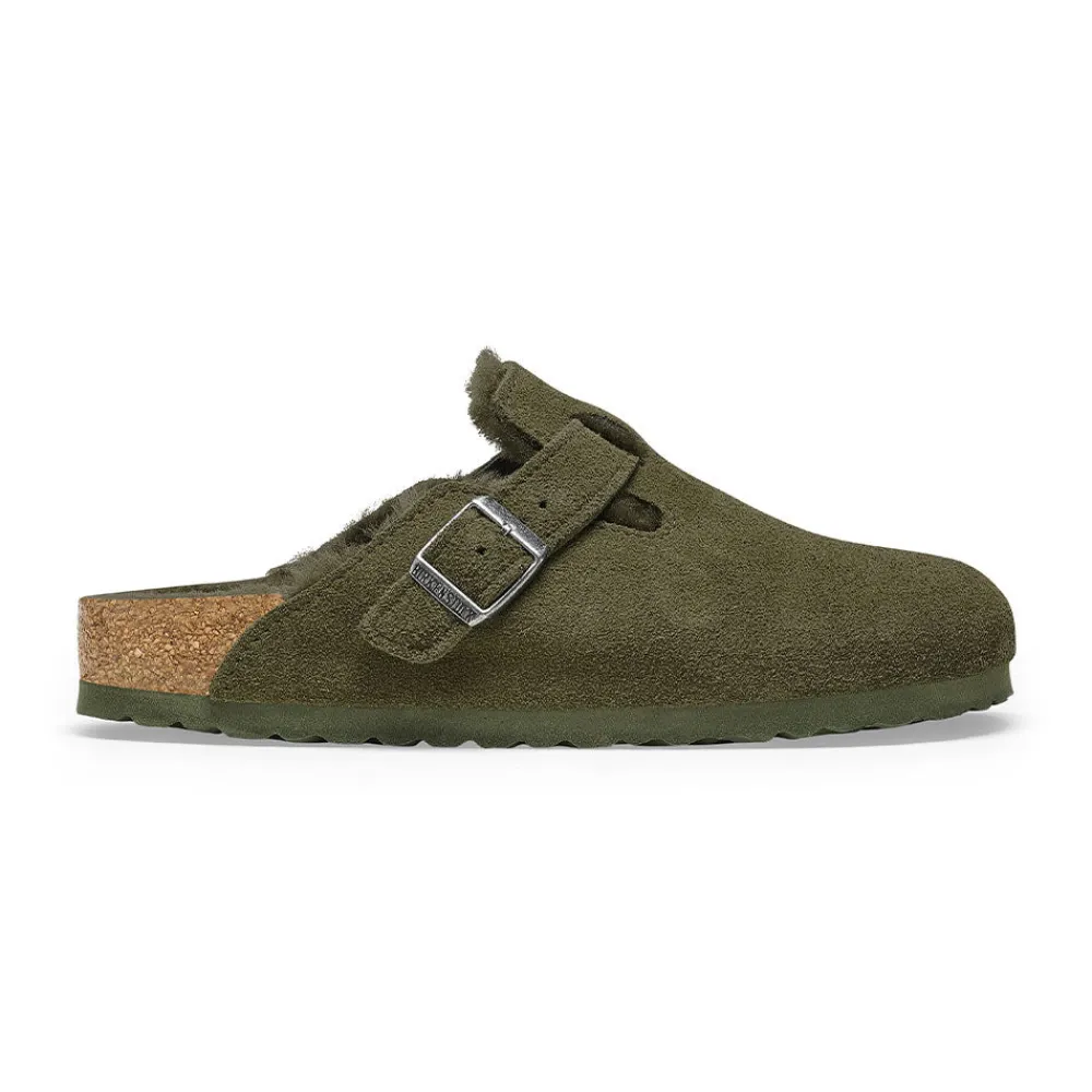 Sale Birkenstock - Sabots Boston en Fourrure - Kaki Vert