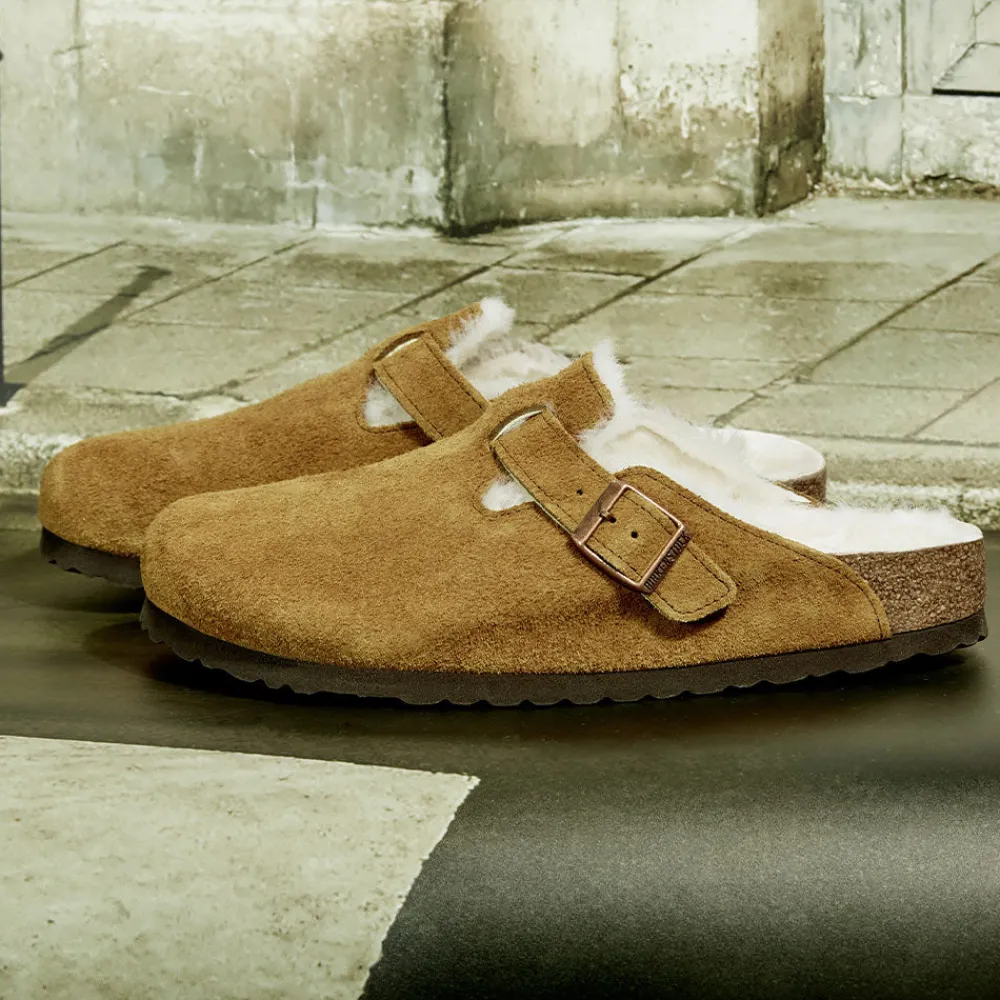 Shop Birkenstock - Sabots Boston en Fourrure - Marron