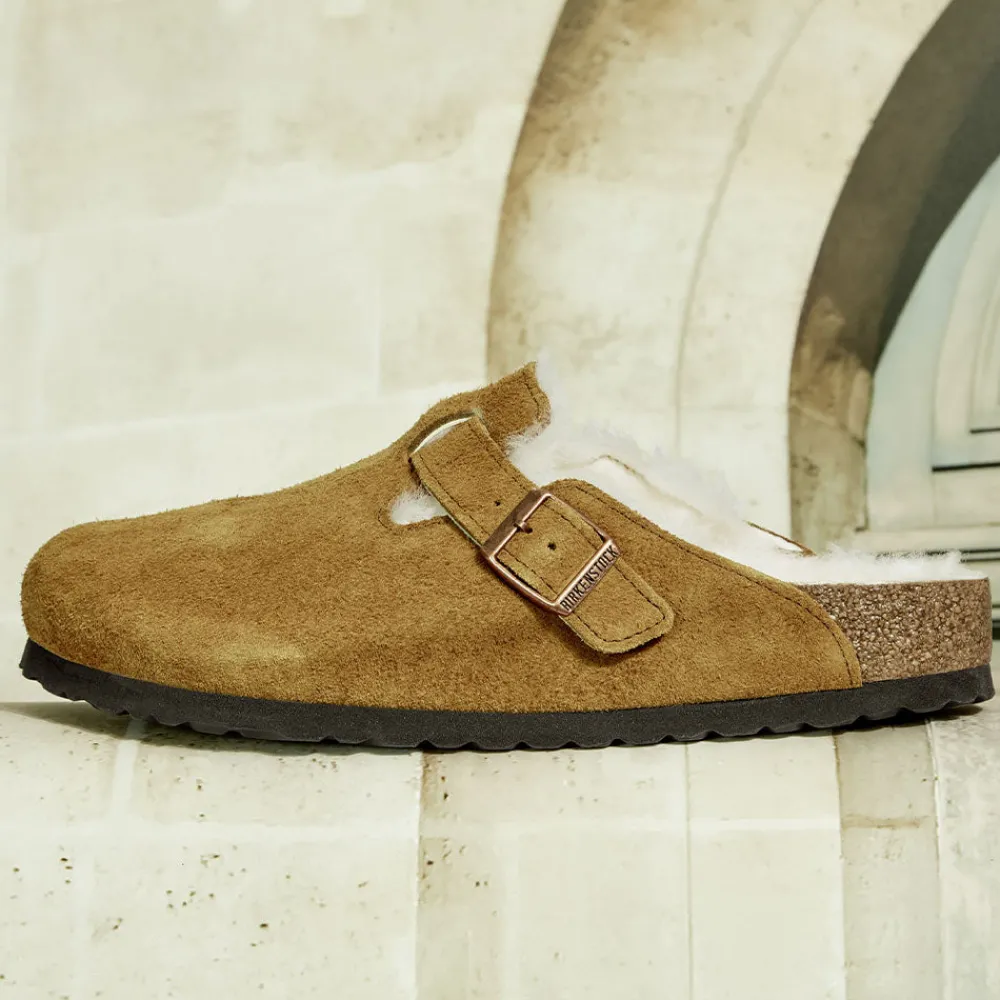 Shop Birkenstock - Sabots Boston en Fourrure - Marron