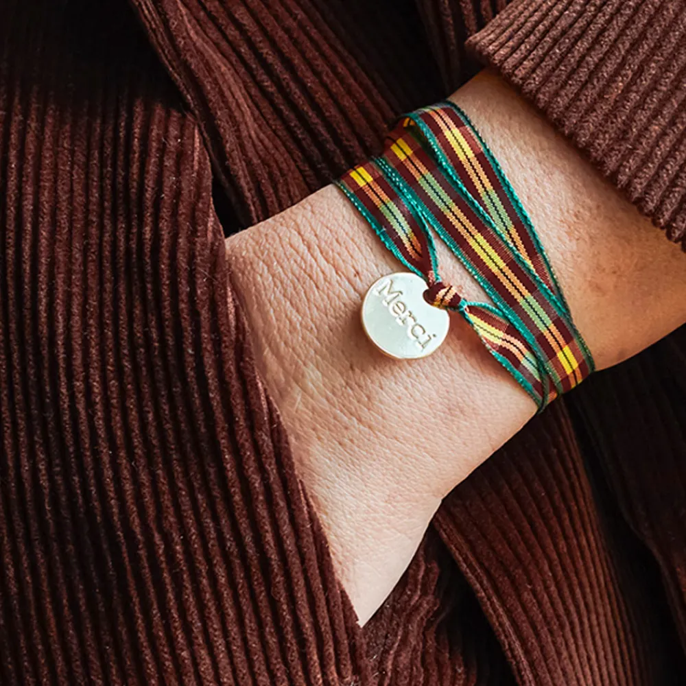Outlet Merci Bracelet à Carreaux Médaille - Bordeaux