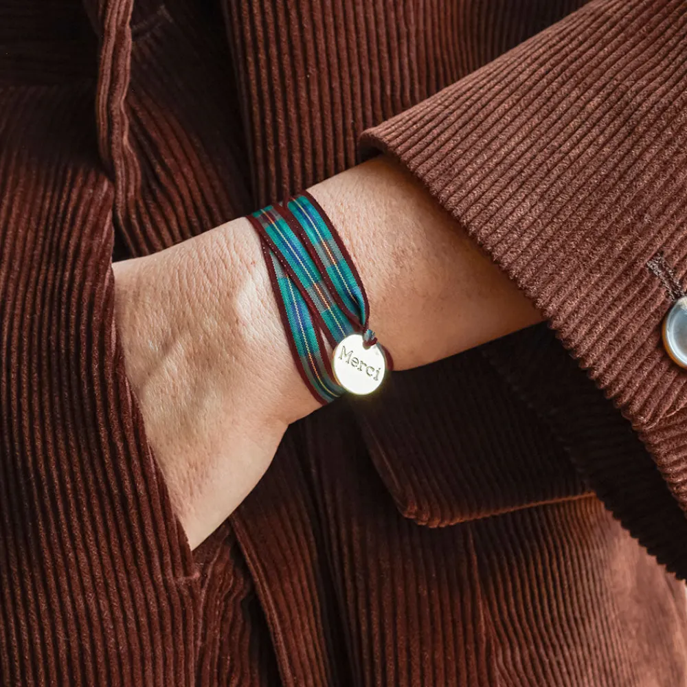 Shop Merci Bracelet à Carreaux Médaille - Noir