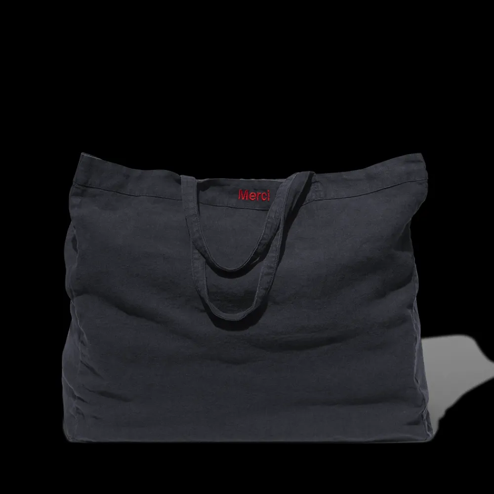 Sale 200 LINTEX Cabas en lin lavé Merci - Bleu Encre BleuEncre