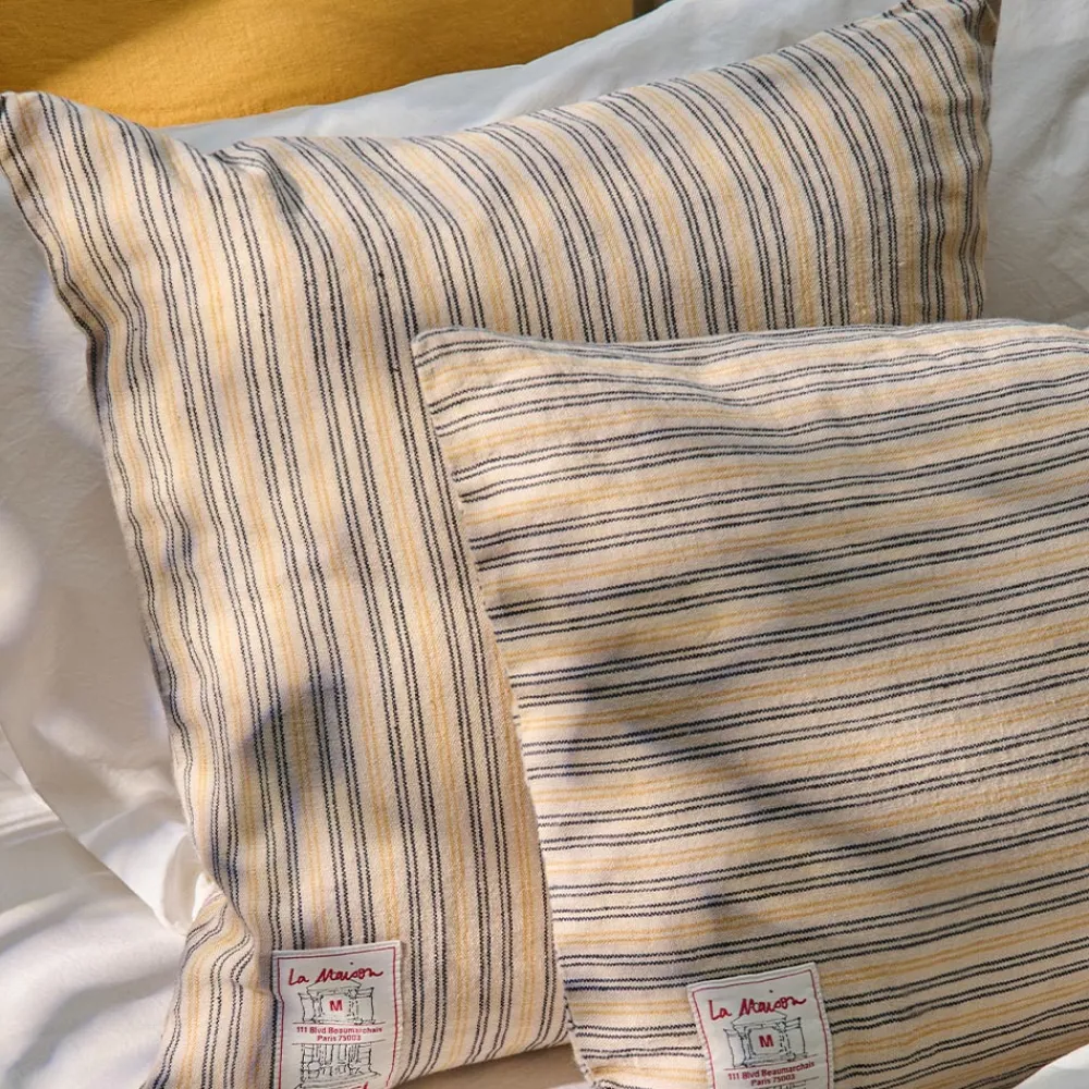 Shop 200 LINTEX Coussin épais en lin - Rayures Matelas Bleu & Jaune Asahi