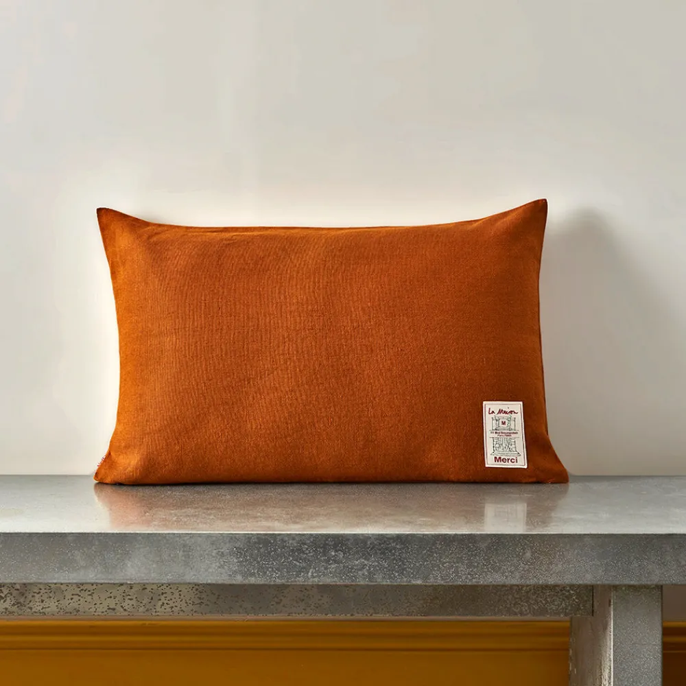 Hot 200 LINTEX Coussin épais en lin - Uni Brique de Sienne