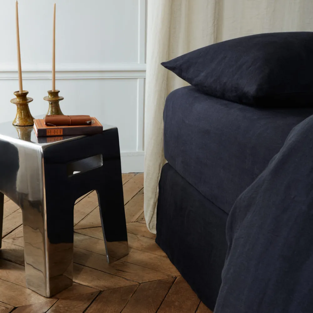 Cheap 200 LINTEX Drap-housse en lin lavé - Bleu Encre BleuEncre
