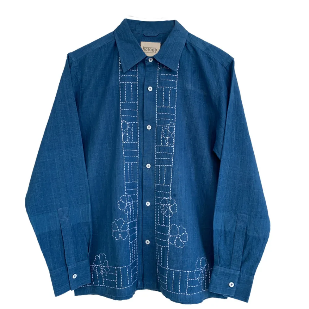 Clearance Harago - Chemise Kantha Floral - Bleu