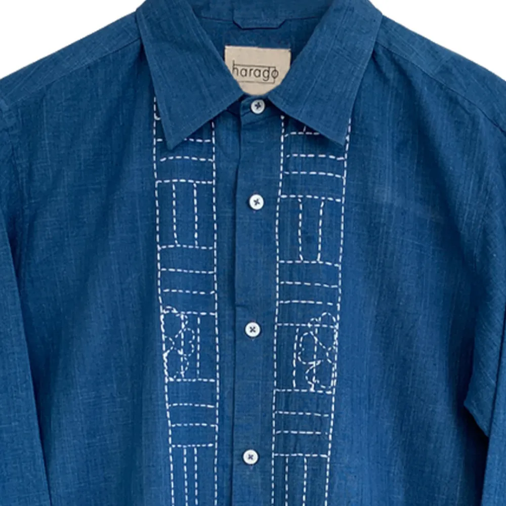Clearance Harago - Chemise Kantha Floral - Bleu