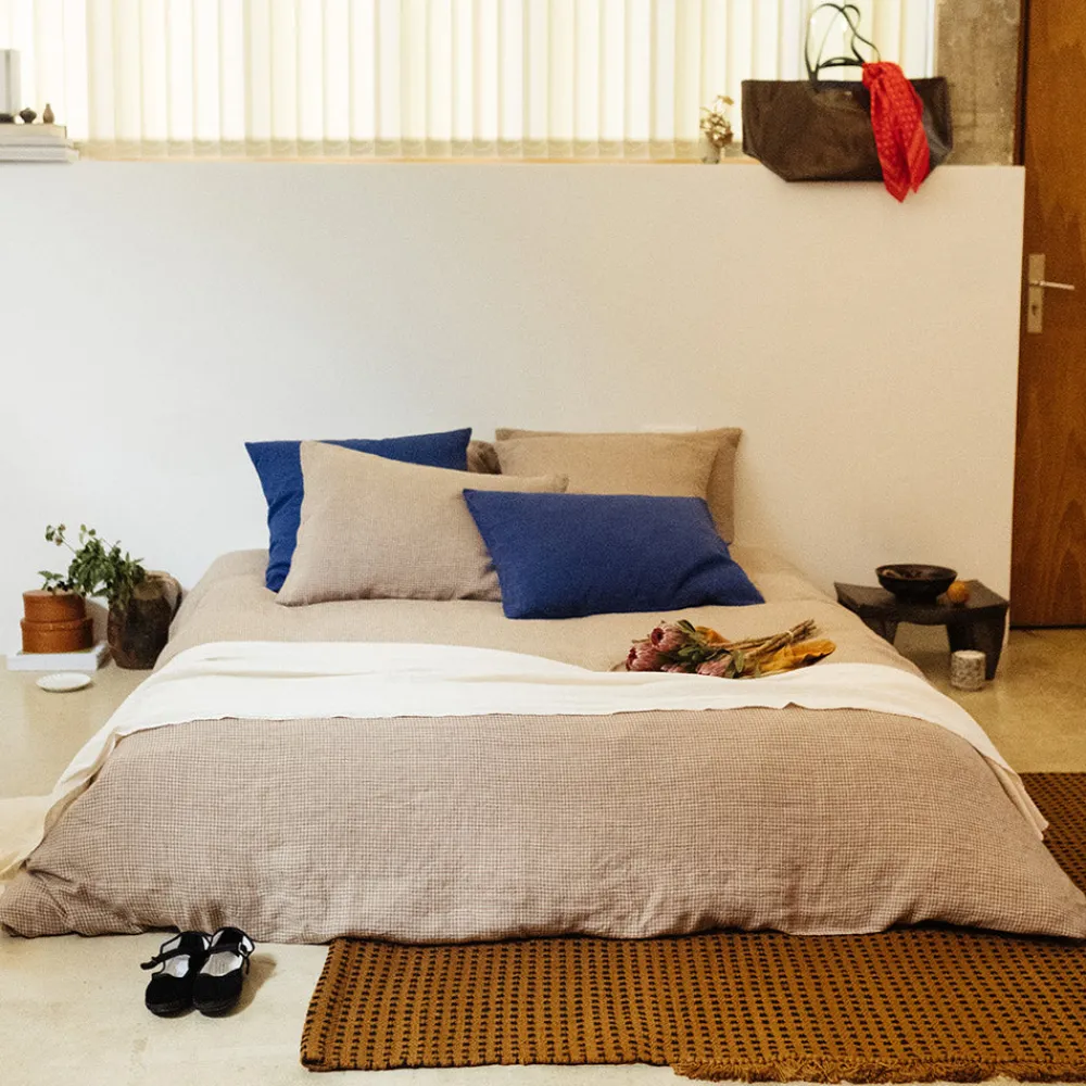 New 200 LINTEX Housse de couette en lin lavé - Carreaux Brun Cha Iro CarreauxBrunChaIro