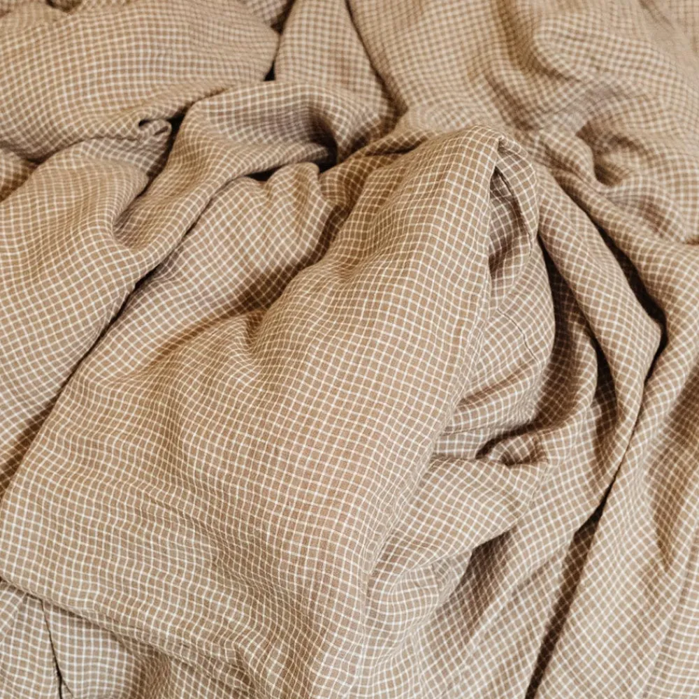 New 200 LINTEX Housse de couette en lin lavé - Carreaux Brun Cha Iro CarreauxBrunChaIro