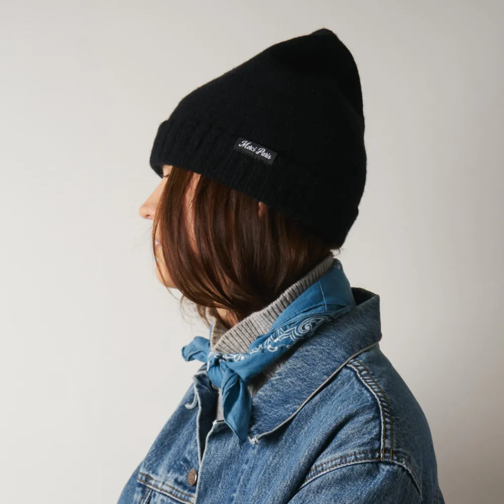Hot ST01 Merci - Bonnet en laine et cachemire - Noir & Blanc