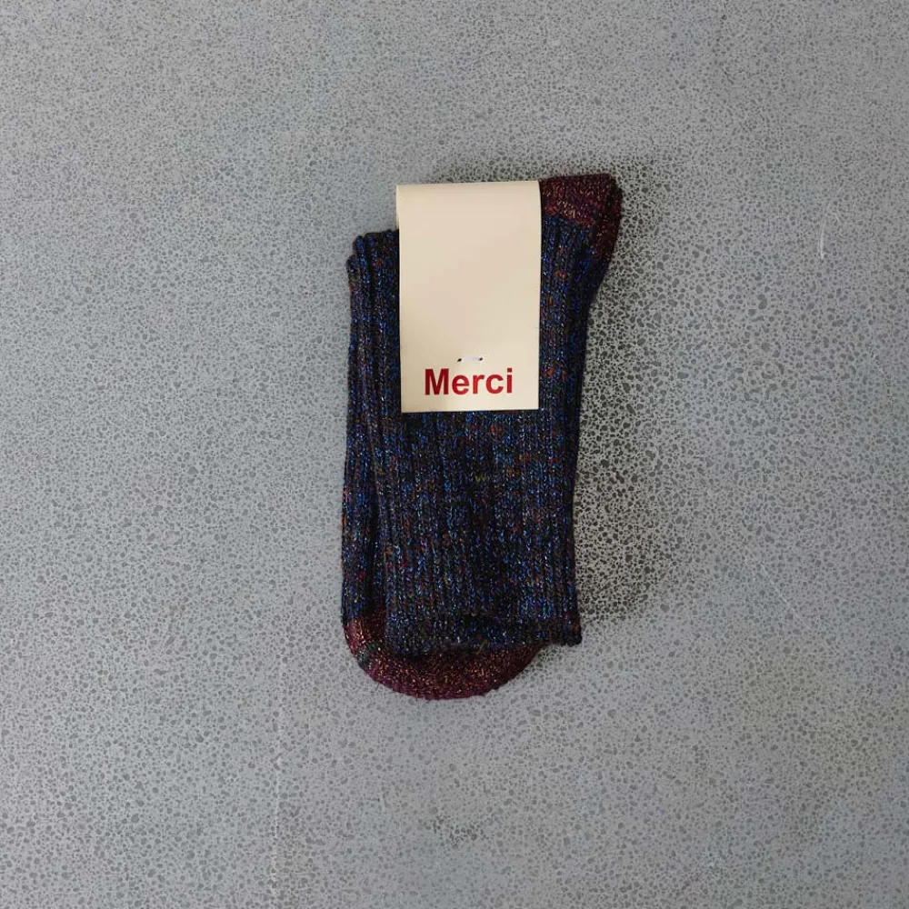 Online F01 Merci - Chaussettes Lulu - Marine & Bordeaux