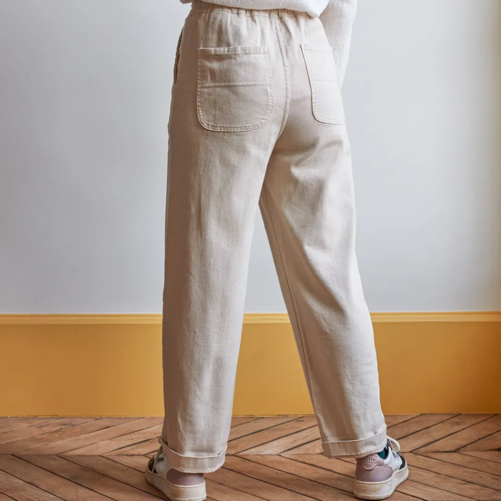 New MERCI - Pantalon en coton - Craie Blanc