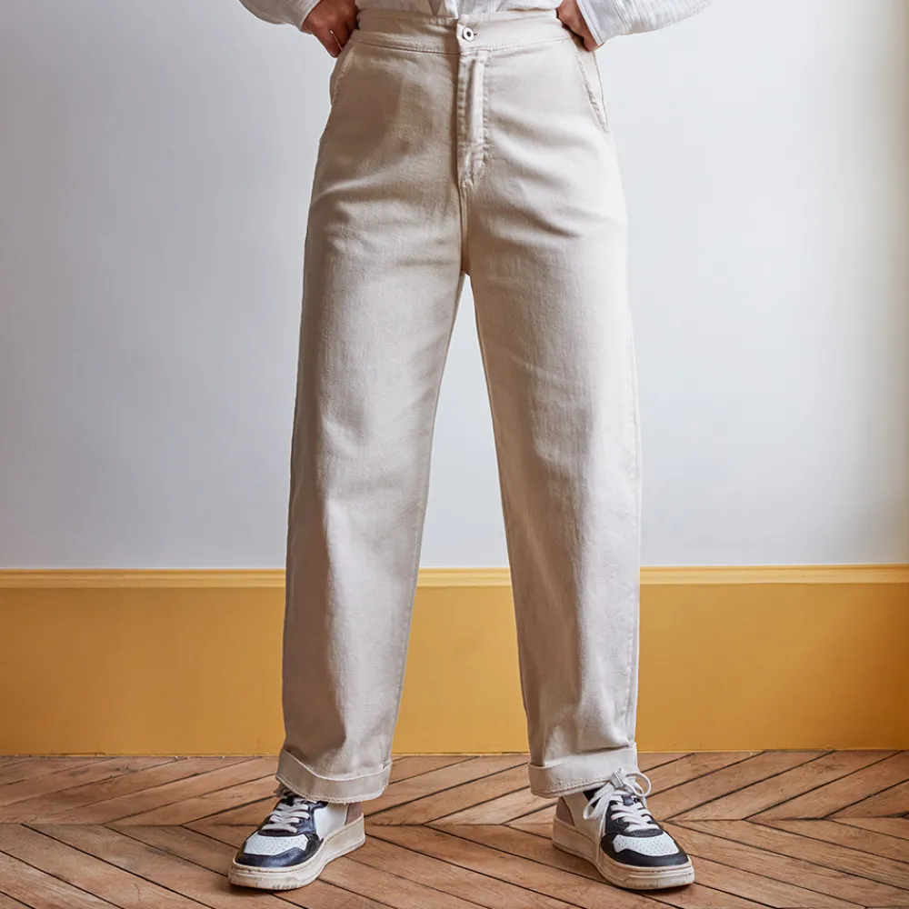 New MERCI - Pantalon en coton - Craie Blanc