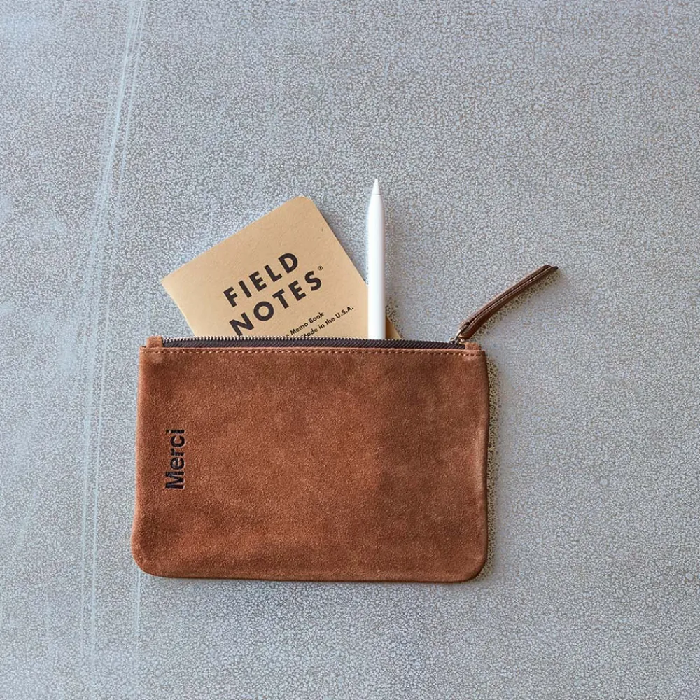 Sale MERCI - Pochette en daim - Cognac