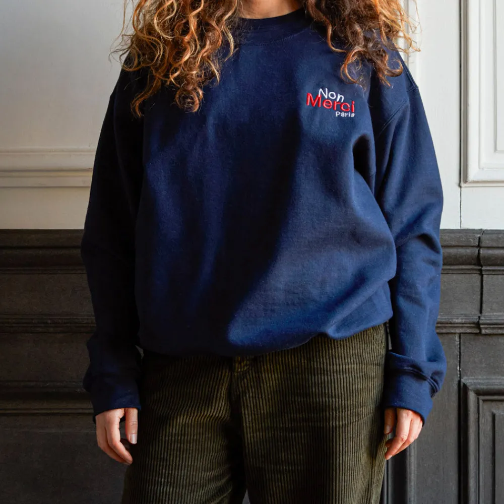 Discount Merci - Sweat unisexe Non "Rive Droite" - Bleu Marine
