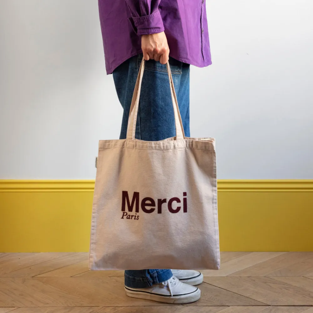 Cheap V01 Merci - Tote Bag en coton - Crème & Bordeaux