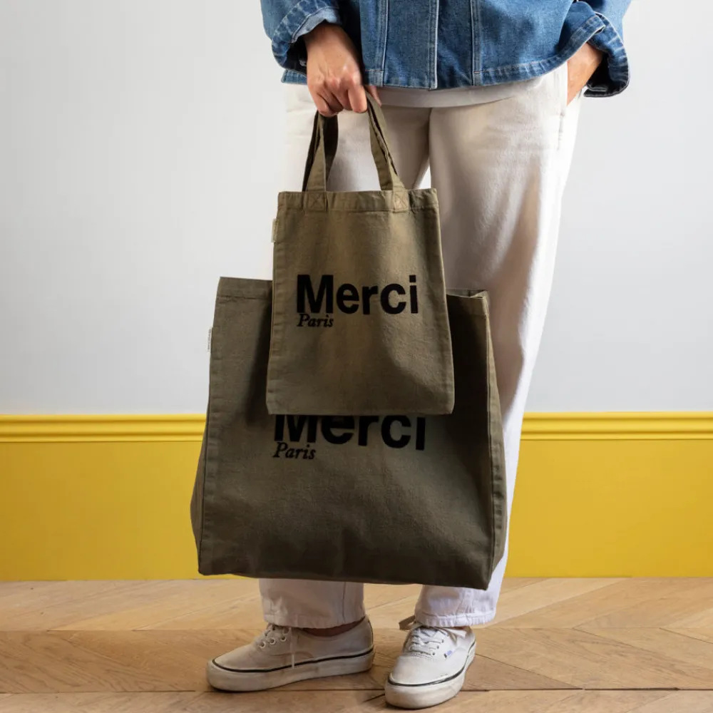 Hot V01 Merci - Tote Bag en coton - Kaki & Noir