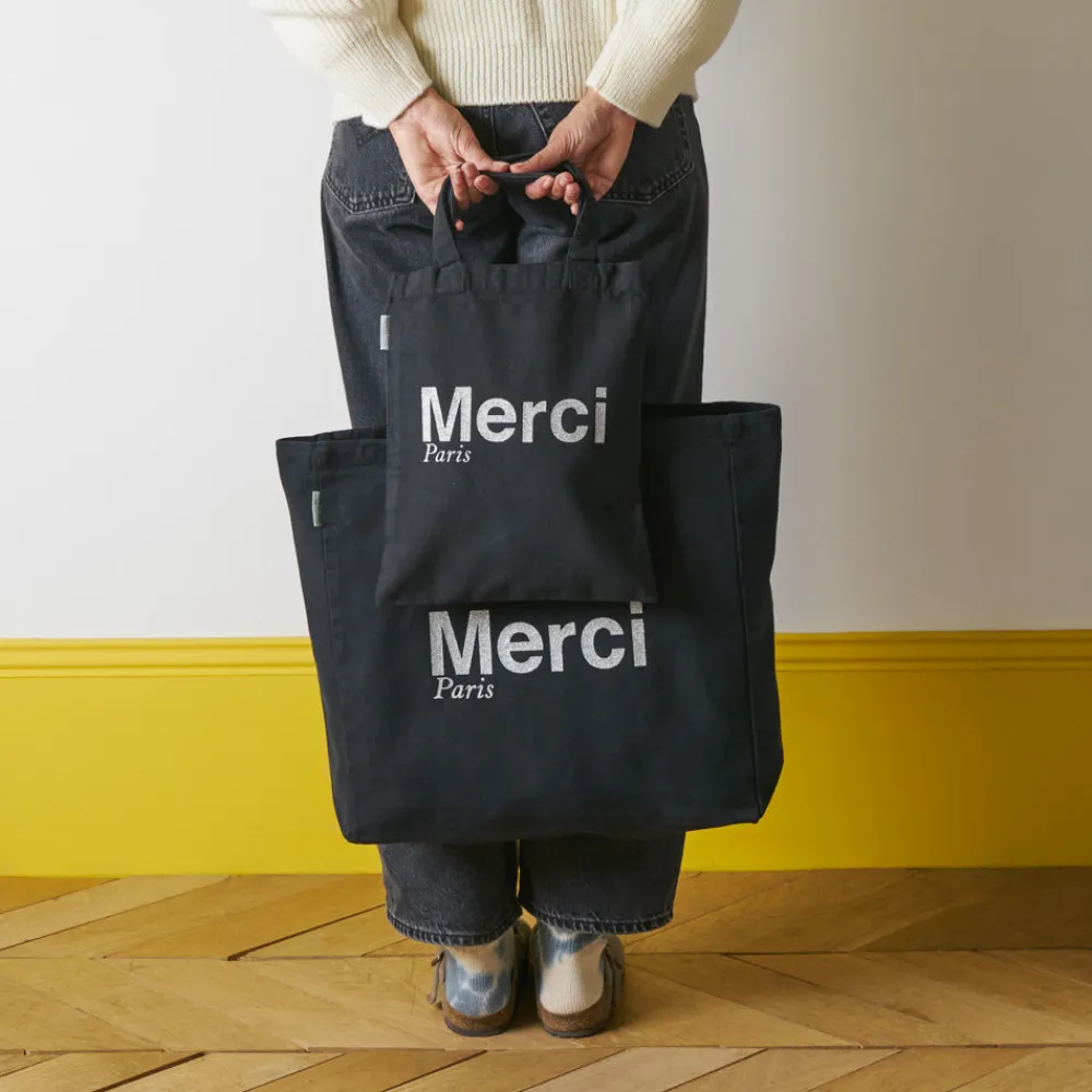 Best Sale V01 Merci - Tote Bag en coton - Noir & Argent