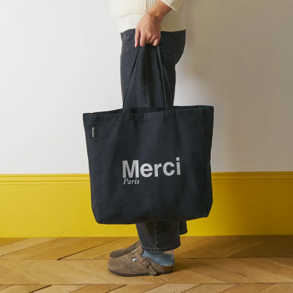 Best Sale V01 Merci - Tote Bag en coton - Noir & Argent