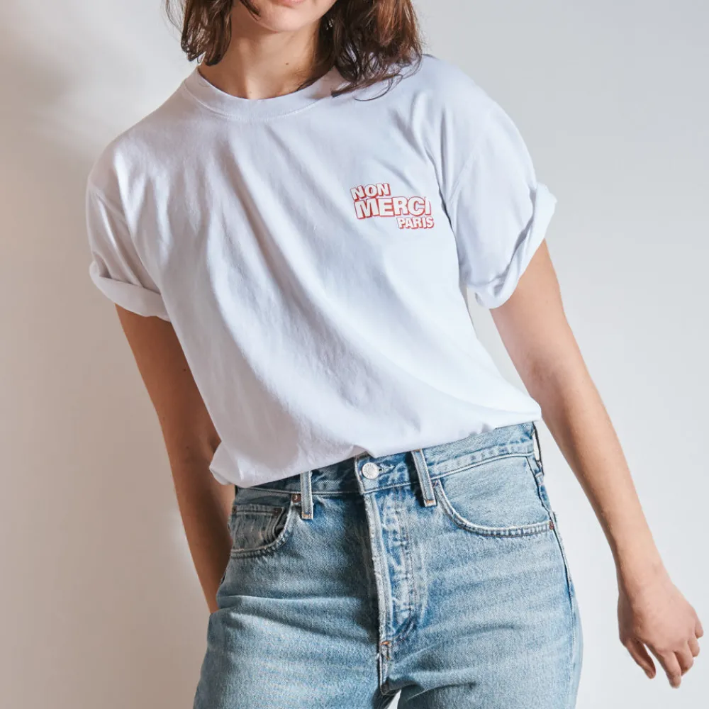 Shop BS01 Merci - T-Shirt Non Merci - Blanc
