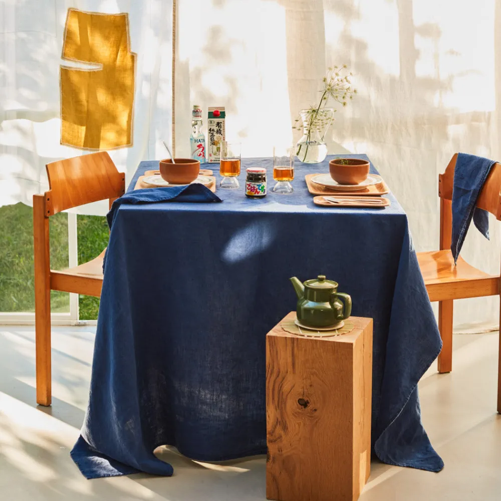 New 200 LINTEX Nappe en lin lavé - Bleu Shibori BleuShibori
