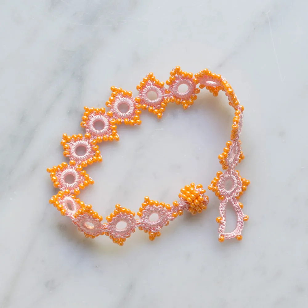 Flash Sale OTTOMANIA - Bracelet crochet Daisy - Rose & Orange