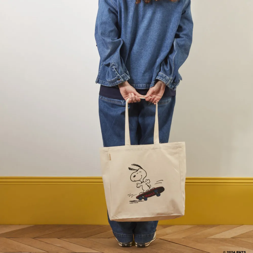 Clearance V01 Peanuts x Merci - Tote bag en coton Skate - Ecru