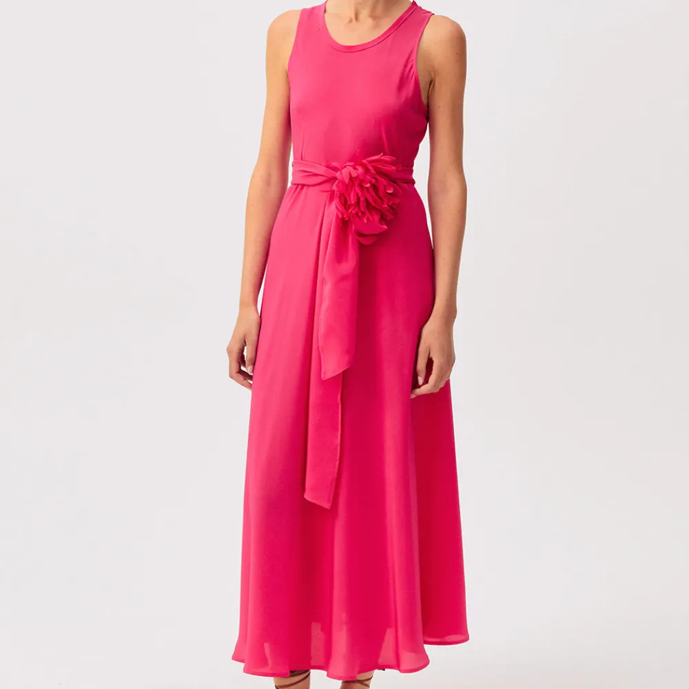 Store ROSSO 35 Rosso35 - Robe sans manches avec ceinture en crêpe de chine - Fuchsia Rose