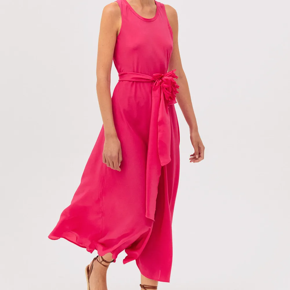 Store ROSSO 35 Rosso35 - Robe sans manches avec ceinture en crêpe de chine - Fuchsia Rose