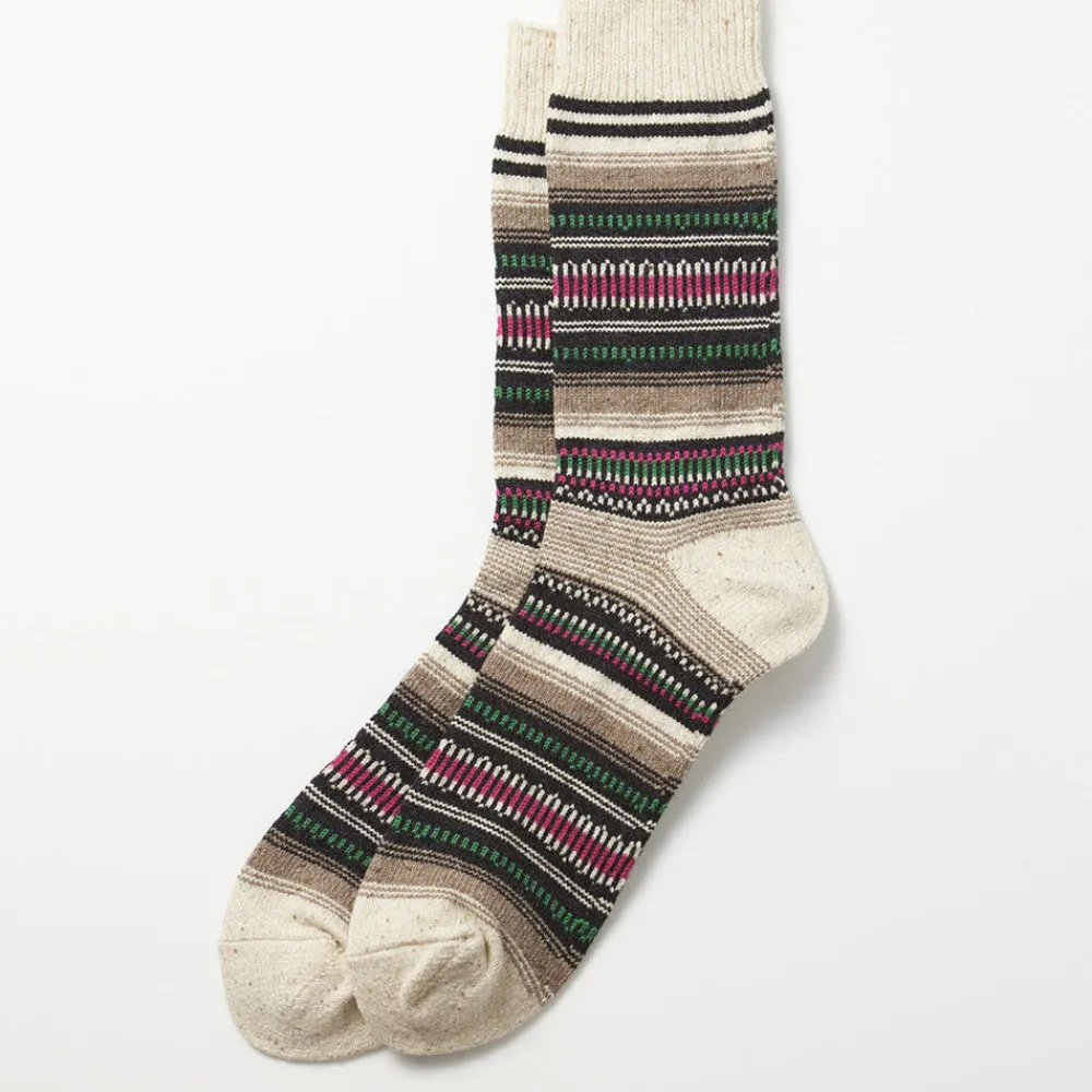 Fashion Rototo - Chaussettes tapisserie mexicaine - Vert/Rose