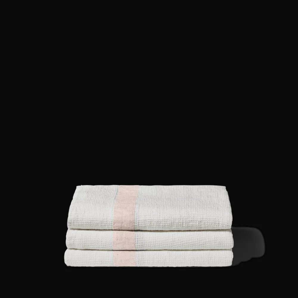 Fashion 200 LINTEX Serviette de bain en lin - Nid d'abeille - Bande Beige Rosé BeigeRosé