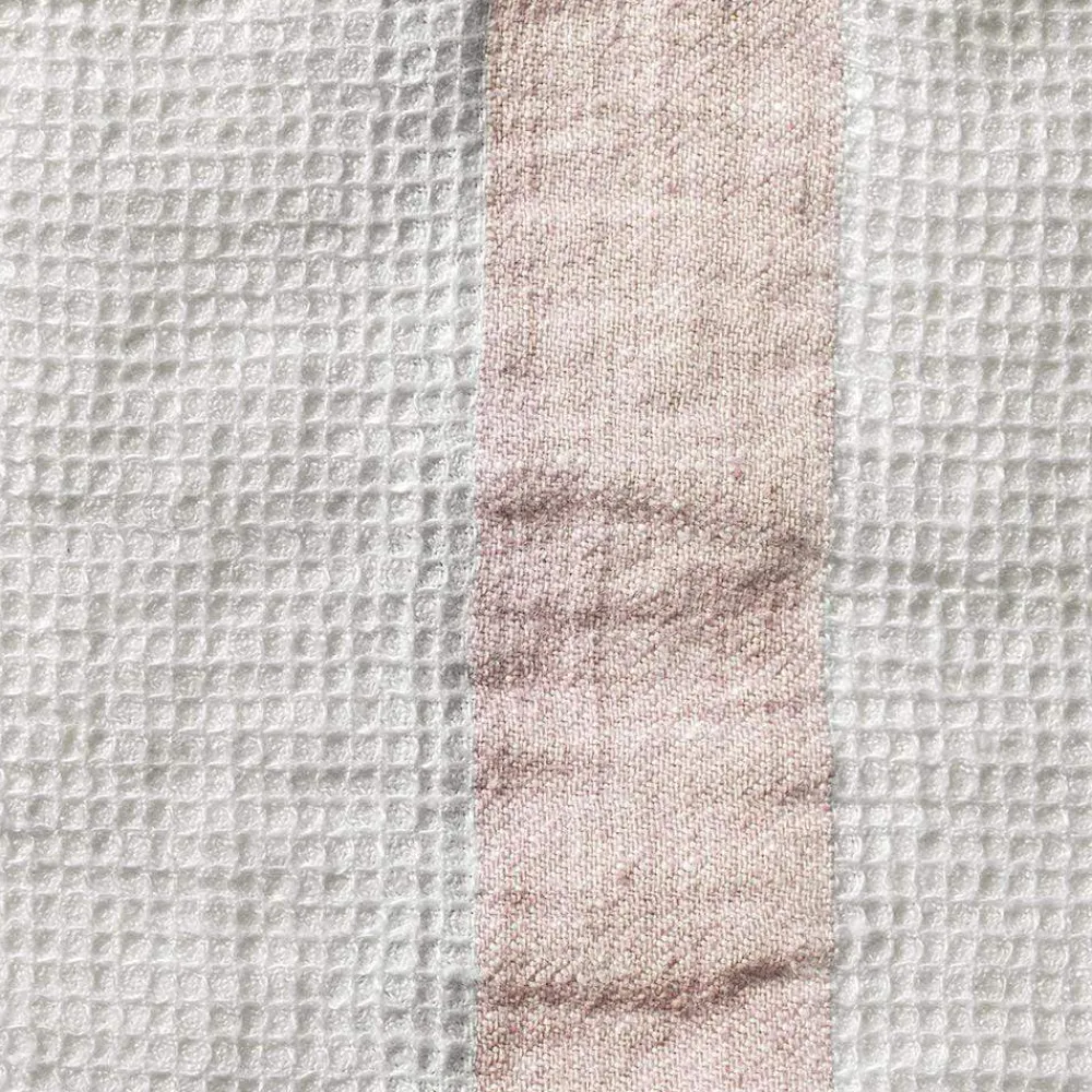 Fashion 200 LINTEX Serviette de bain en lin - Nid d'abeille - Bande Beige Rosé BeigeRosé