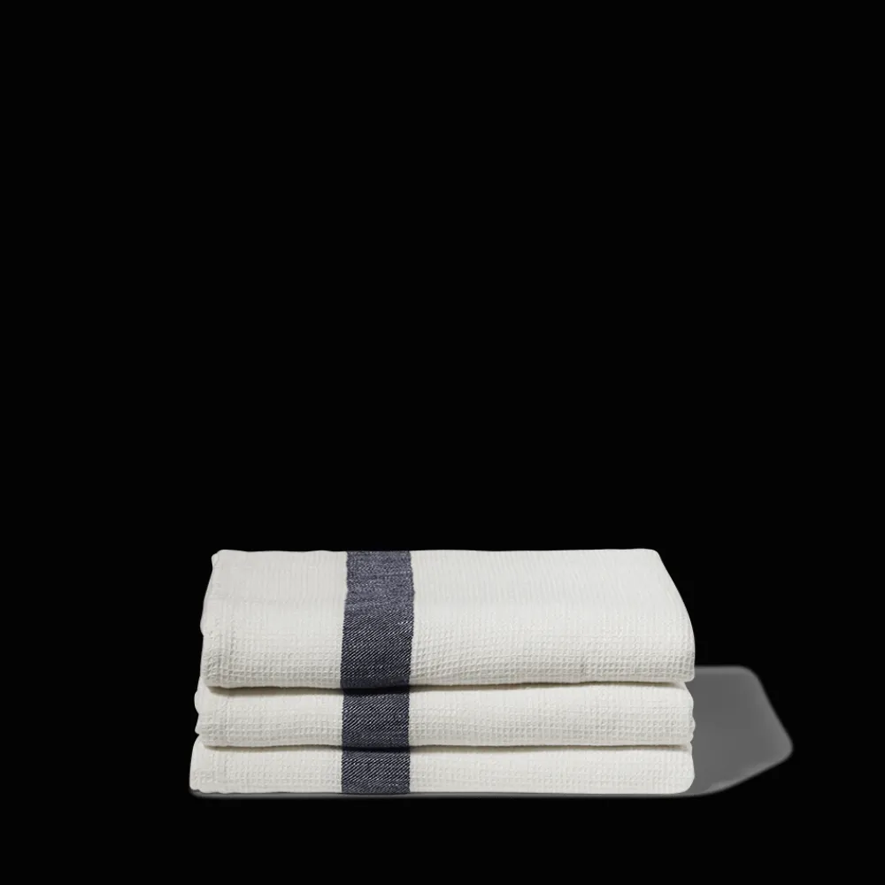 New 200 LINTEX Serviette de bain en lin - Nid d'abeille - Bande Bleu Encre BleuEncre