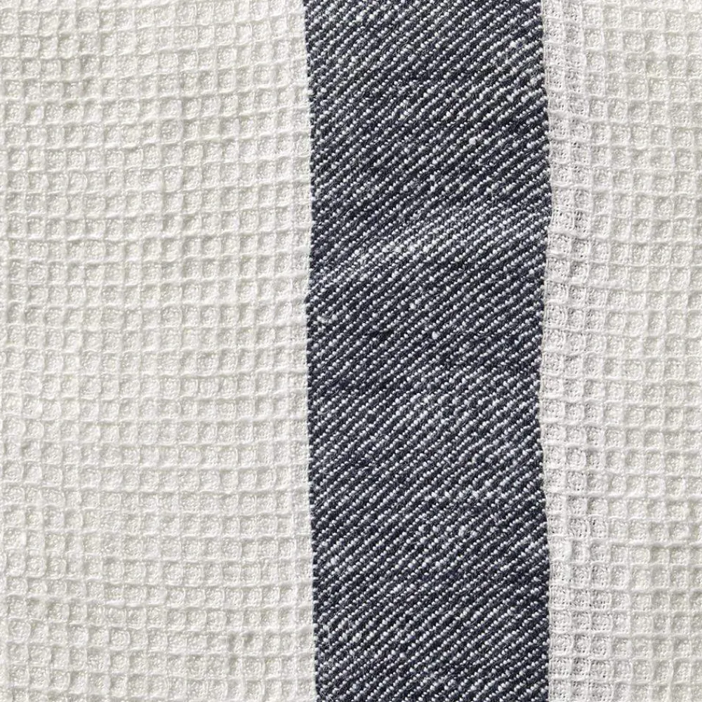 New 200 LINTEX Serviette de bain en lin - Nid d'abeille - Bande Bleu Encre BleuEncre