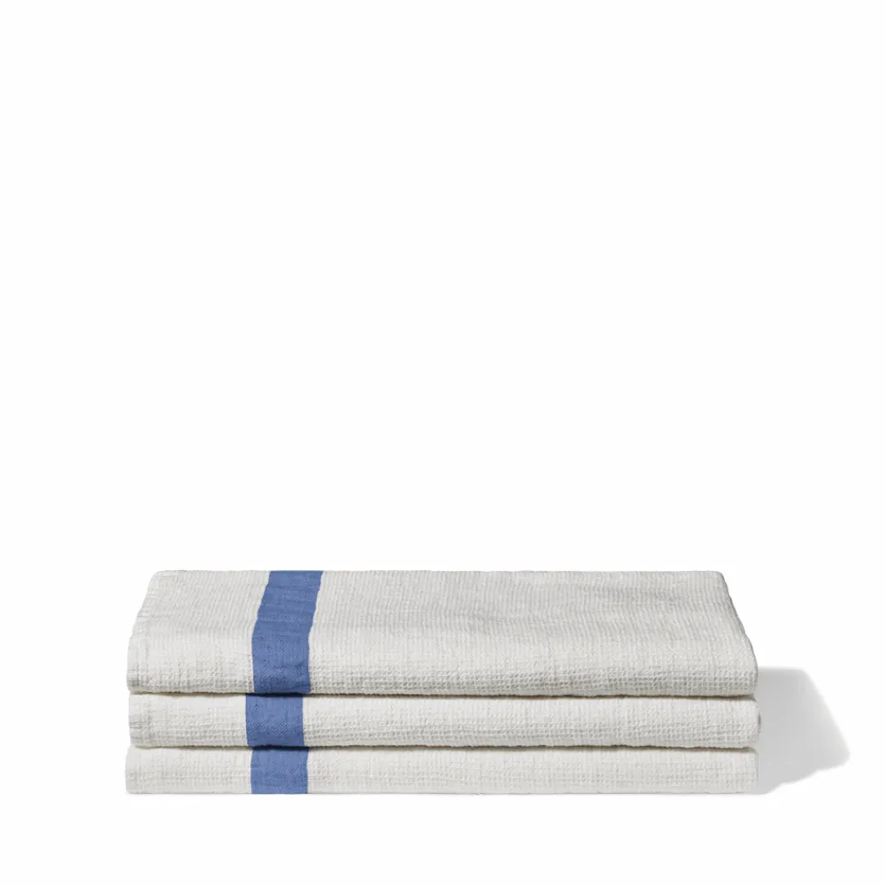 Cheap 200 LINTEX Serviette de bain en lin - Nid d'abeille - Bande Bleu Paros BleuParos