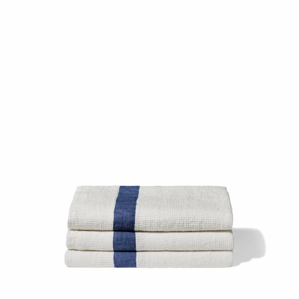 Shop 200 LINTEX Serviette de bain en lin - Nid d'abeille - Bande Bleu Shibori BleuShibori