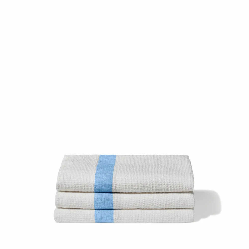 Shop 200 LINTEX Serviette de bain en lin - Nid d'abeille - Bande Bleu Tyrrhénien BleuThyreneen