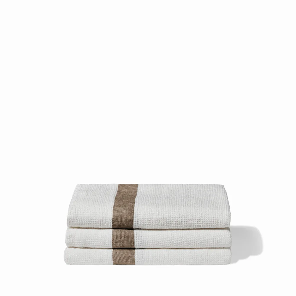 Discount 200 LINTEX Serviette de bain en lin - Nid d'abeille - Bande Brun Cha Iro BrunChaIro