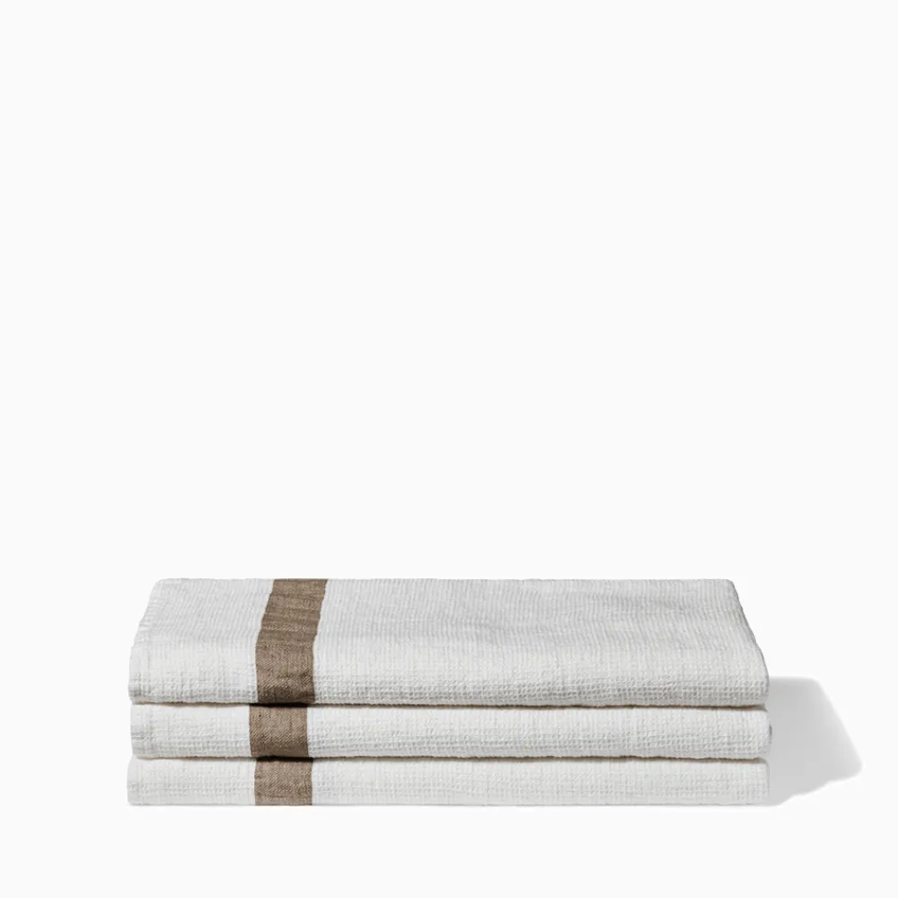 Discount 200 LINTEX Serviette de bain en lin - Nid d'abeille - Bande Brun Cha Iro BrunChaIro