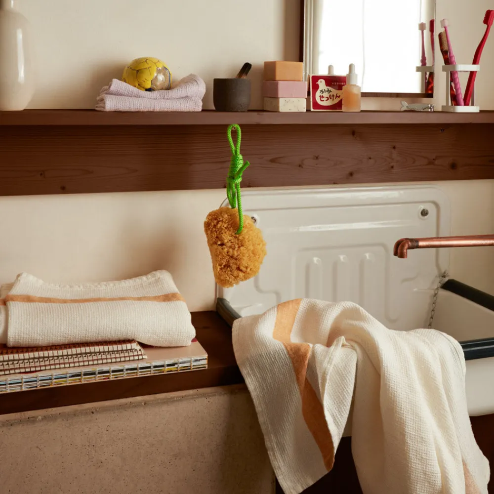 Best Sale 200 LINTEX Serviette de bain en lin - Nid d'abeille - Bande Jaune Asahi JauneAsahi