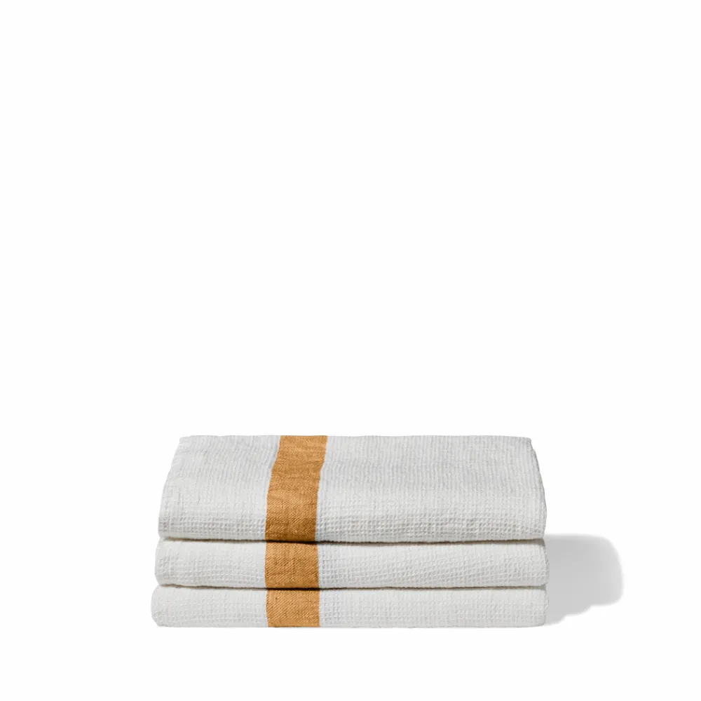 Best Sale 200 LINTEX Serviette de bain en lin - Nid d'abeille - Bande Jaune Asahi JauneAsahi