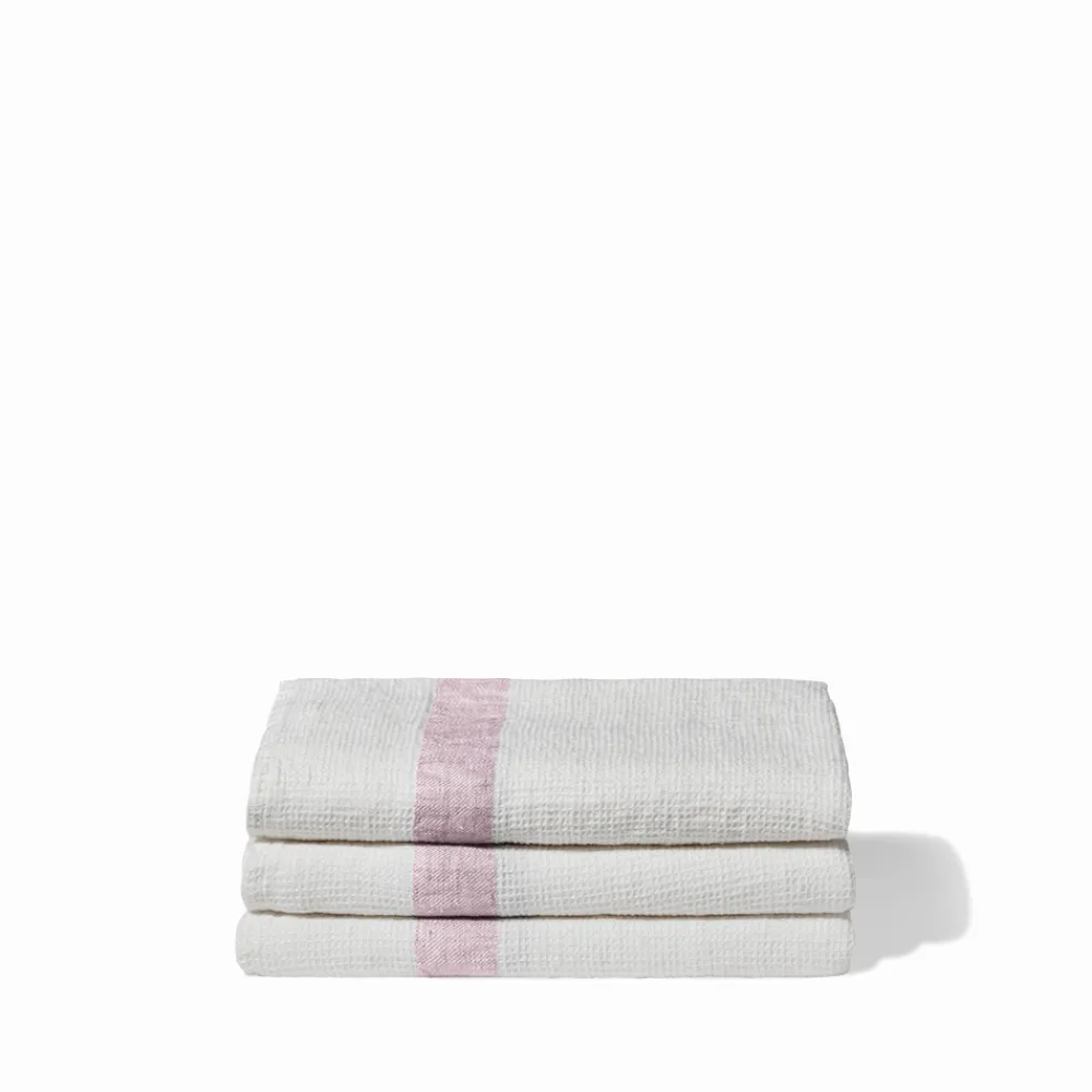 Cheap 200 LINTEX Serviette de bain en lin - Nid d'abeille - Bande Parme Fuji Iro ParmeFujiIro