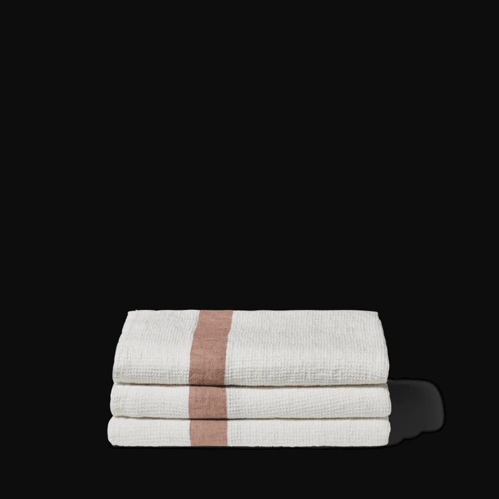 Best 200 LINTEX Serviette de bain en lin - Nid d'abeille - Bande Rose Argile RoseArgile
