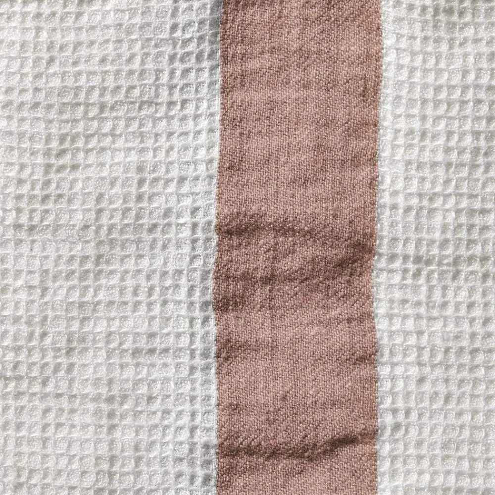 Best 200 LINTEX Serviette de bain en lin - Nid d'abeille - Bande Rose Argile RoseArgile