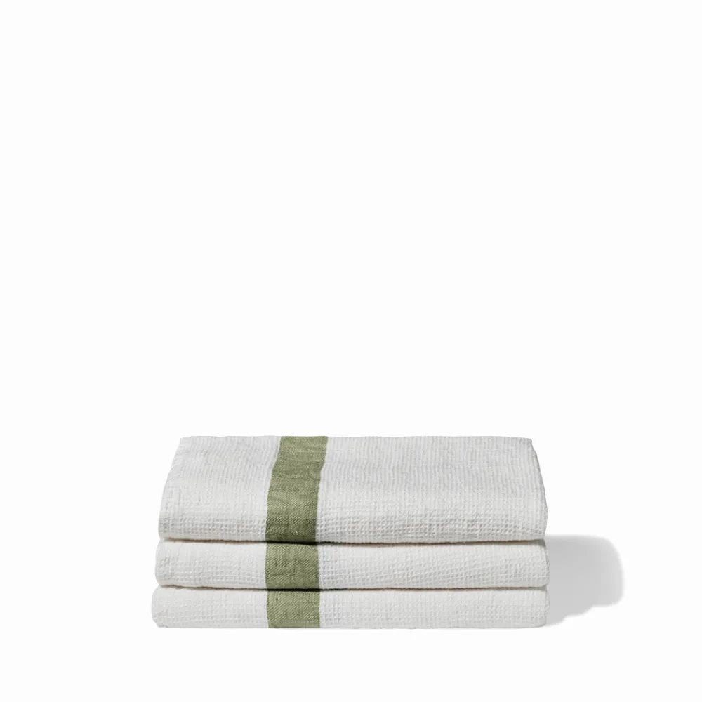 Cheap 200 LINTEX Serviette de bain en lin - Nid d'abeille - Bande Vert Komorebi VertKomorebi