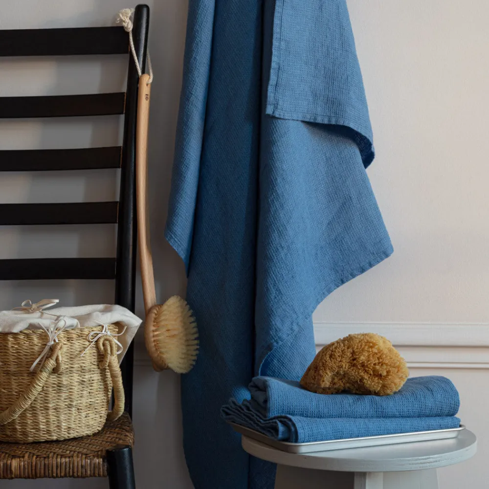 Flash Sale 200 LINTEX Serviette de bain en lin - Nid d'abeille - Bleu Paros BleuParos