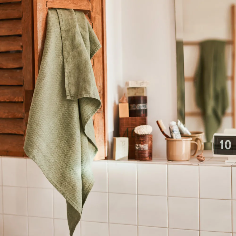 Online 200 LINTEX Serviette de bain en lin - Nid d'abeille - Vert Komorebi VertKomorebi