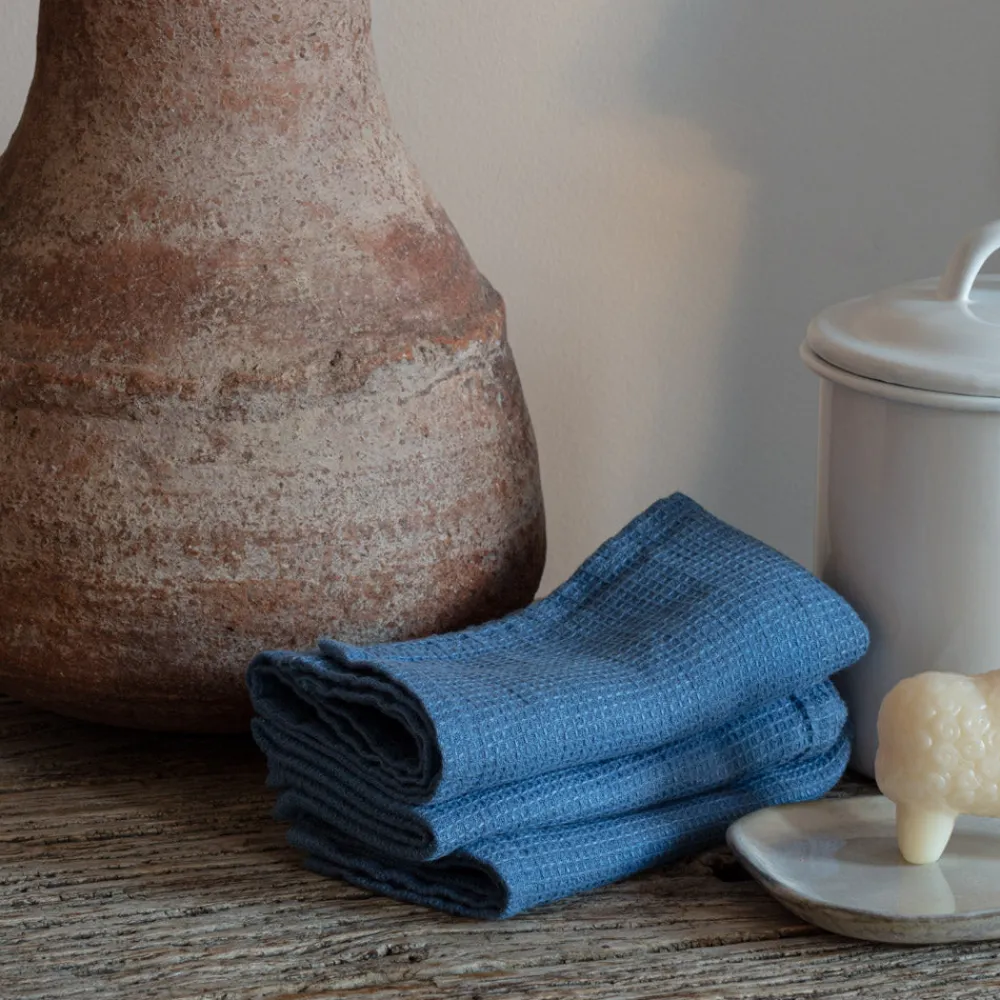 Best 200 LINTEX Serviette de bain invité en lin - Nid d'abeille - Bleu Paros BleuParos